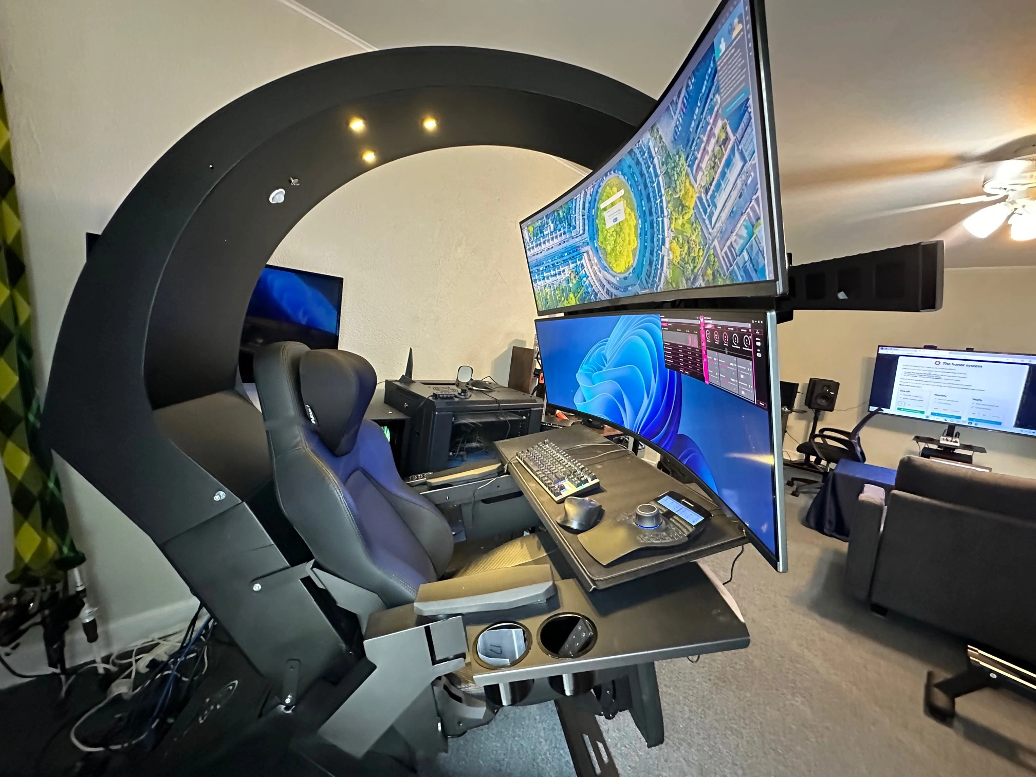Black Friday Model 320 Computer cockpit chari workstation support upto 5 screens zero gravity one click Racing / Boss seat with massage Most affordable and easy move upstairs installation