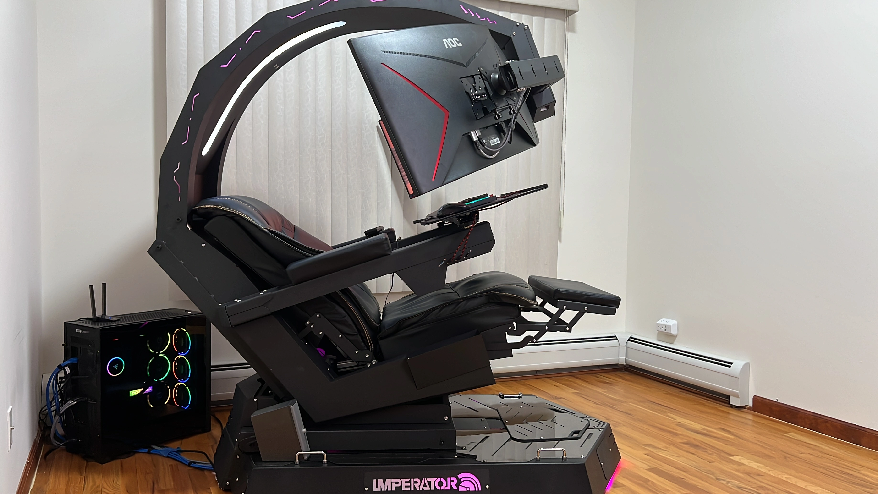 IW R1 Computer Workstation Gaming Cockpit most classical design for 3*32" monitors since 2017 genuine leather massage chair